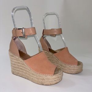 Marc Fisher Brown Leather/Peach Suede Espadrille Wedges - 7